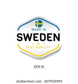 Made in Sweden Label, Stamp, Badge, or Logo. With The National Flag of Sweden. Simple, Premium, and Luxury Emblem