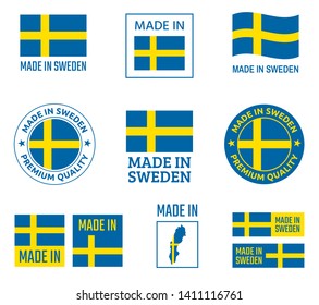 made in Sweden labels set, made in Kingdom of Sweden product emblem