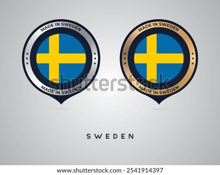 Made in Sweden. labels, stickers, pointer, badge and symbol of Sweden flag icon. Collection vector illustration