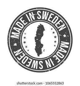Made in Sweden Map. Quality Original Stamp Design Vector Art Seal Badge Illustration.