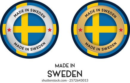 Made in Sweden. Premium labels, stickers, pointer, badge and symbol of Sweden flag icon. Collection vector illustration