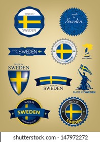 Made in Sweden, Seals, Flags, Vector