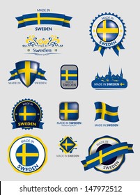 Made in Sweden, Seals, Flags, Vector
