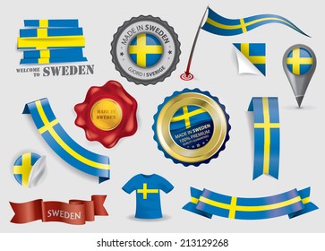 Made in Sweden Seals, Swedish Flag (Vector Art)