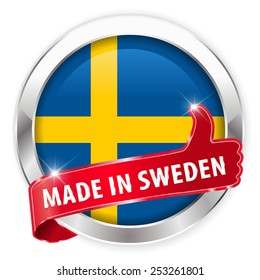 made in sweden silver badge isolated button on white background - vector eps10