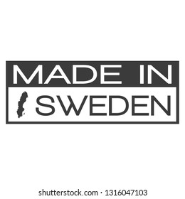 Made In Sweden. Stamp Rectagle Map. Logo Icon Symbol. Design Certificated. 