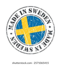 Made in Sweden stamp scratched flag badge logo vector illustration