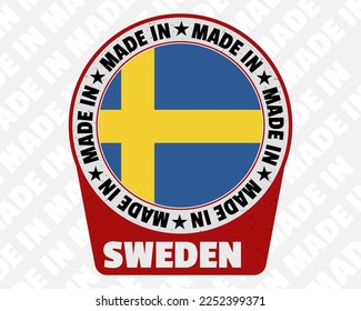 Made in Sweden vector badge, simple isolated icon with country flag, Sweden origin marking stamp sign design, rounded made in text
