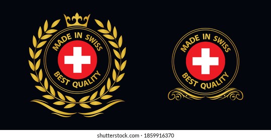 in Schweizer Sprache hergestellt   Vektorstempel. Abzeichen mit Schweizer   Flagge