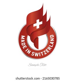 Made in Switzerland Abstract wavy flag torch flame red white modern ribbon strip logo icon vector