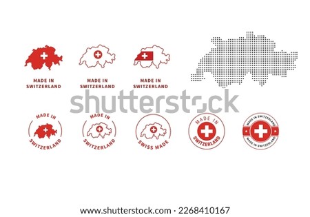 Made in Switzerland Color Vector Icon Set. Swiss-Made Badge Symbols. Switzerland  Outline Icon Pack, Made in Switzerland icon. Stamp made with country map