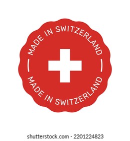 Made in Switzerland colorful vector badge. Label sticker with Swiss flag.