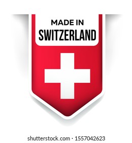 Made in Switzerland flag ribbon on a white background
