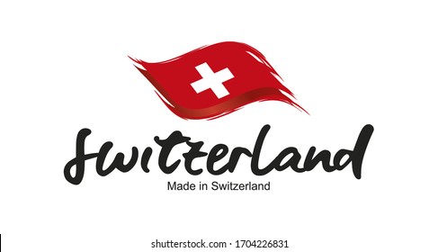 Made in Switzerland handwritten flag ribbon typography lettering logo label banner
