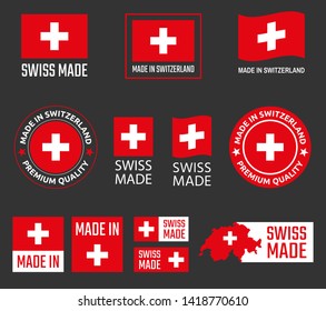 made in Switzerland labels set, Swiss made product emblem