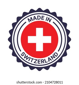 Made in Switzerland labels, signs. Switzerland stamps with flag symbol.