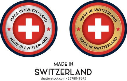 Made in Switzerland. Premium labels, stickers, pointer, badge and symbol of Switzerland flag icon. Collection vector illustration