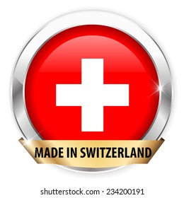 made in switzerland silver badge isolated button on white background - vector eps10