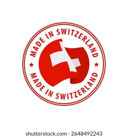 Hecho en Suiza sello, etiqueta engomada. Ilustración vectorial.