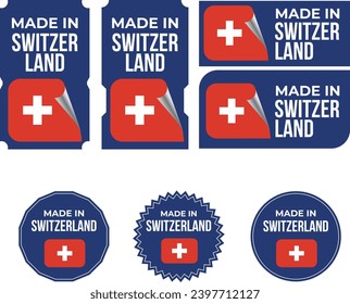 Hergestellt in der Schweiz, Vektorlogos mit japanischer Flagge bemalt Kreise und Streifen