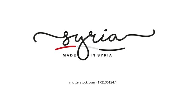 Made in Syria handwritten calligraphic lettering logo sticker flag ribbon banner