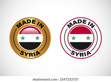 Made in Syria label icon with flag. Icon set for business, badge, seal, sticker, logo, and symbol
