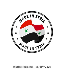 Sello hecho en Siria, pegatina. Ilustración vectorial.