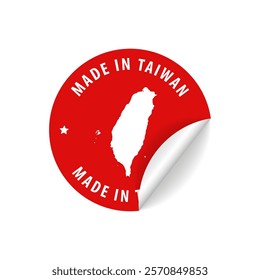 Made in Taiwan - Country Map Sticker. Best Quality. Original Product. Vector illustration.