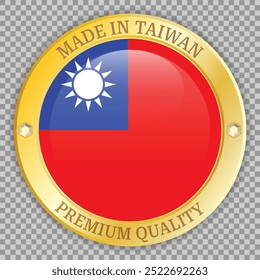 Made in Taiwan gold badge. Premium quality badge with shadow underneath