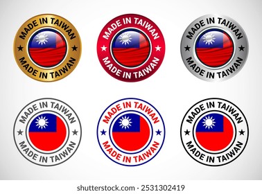 Ícone do rótulo Feito em Taiwan com bandeira. Conjunto de ícones para empresa, selo, selo, adesivo, logotipo e símbolo