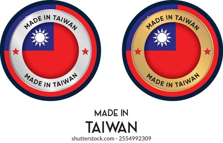 Made in Taiwan. Premium labels, stickers, pointer, badge and symbol of Taiwan flag icon. Collection vector illustration