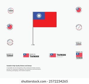 Made in Taiwan Stamps, Flag, Tags, labels, Seals, Icons. Creative Designs for Branding and Packaging