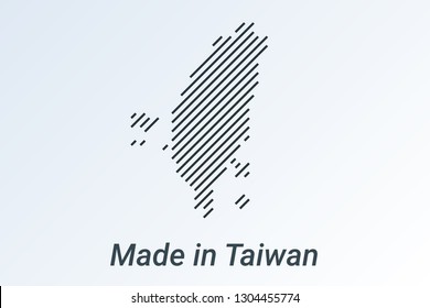 Made in Taiwan, striped map in a black strip on a silver background. vector illustration