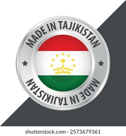 Made in Tajikistan badge logo flag sticker 3d vector illustration isolated on white