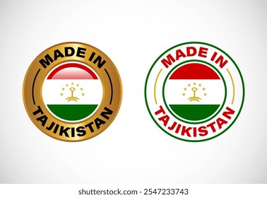 Made in Tajikistan label icon with flag. Icon set for business, badge, seal, sticker, logo, and symbol