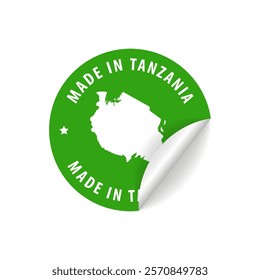 Made in Tanzania - Country Map Sticker. Best Quality. Original Product. Vector illustration.