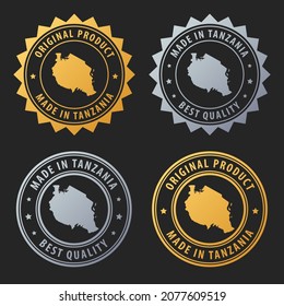 Made in Tanzania - gold and silver stamp set. Best quality. Original product. Vector illustration