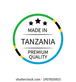 Hecho en Tanzania con una etiqueta redonda. Icono vectorial de marca de calidad aislado en blanco. Perfecto para el diseño del logotipo, etiquetas, insignias, pegatinas, emblemas, paquetes de productos, etc.