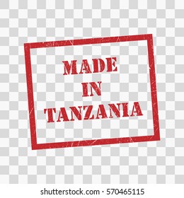 made in Tanzania text rubber seal stamp watermark. Caption inside rounded rectangular banner with grunge design and dirty texture. Slanted vector ink sticker on transparent background