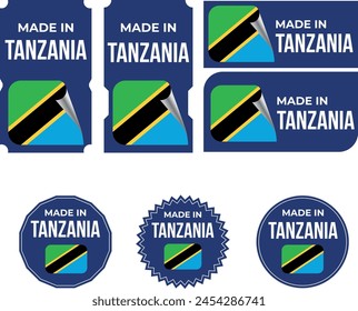 Made in Tanzania, vector logos with Tanzania flag painted circles and stripe