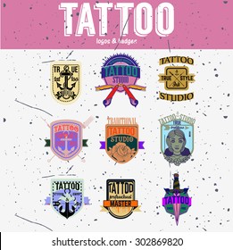 made tattoo logos and badges vector set