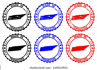 Made in Tennessee - rubber stamp - vector, Tennessee (United States of America) map pattern - black, blue  and red