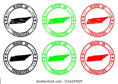 Made in Tennessee - rubber stamp - vector, Tennessee (United States of America) map pattern - black, green  and red