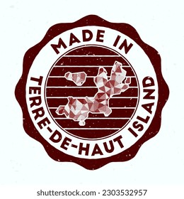 Made In Terre-de-Haut Island. Round stamp. Seal of Terre-de-Haut Island with border shape. Vintage badge with circular text and stars. Vector illustration.