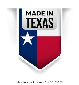 Made in Texas flag ribbon on a white background
