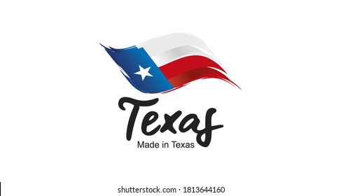 Fabriqué au Texas avec un drapeau écrit à la main, typographie du ruban, lettrage de l'étiquette du logo