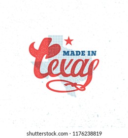 Made in Texas lettering with a map. Vector illustration.