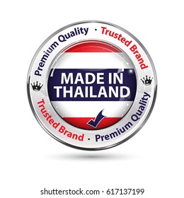 Made In Thailand  - Business Commerce Shiny Icon With The Flag Of Thailand On The Background. Suitable For Retail Industry.