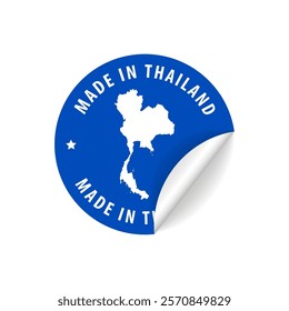 Made in Thailand - Country Map Sticker. Best Quality. Original Product. Vector illustration.