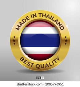 Made in Thailand Label, Logo, Stamp Best Quality Round Flag of Nation with 3D Elegant Gold Glossy Effect